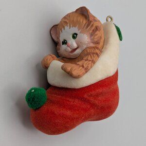 Hallmark Keepsake Stocking Kitten 1989 Orange Cat in Christmas Stocking Ornament